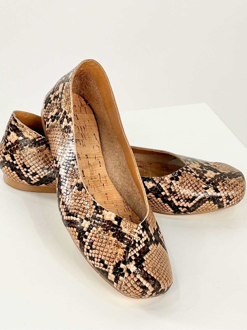 KORKS Kork-Ease 6.5M Snake Print Leather Ballet Flats Cork Footbed